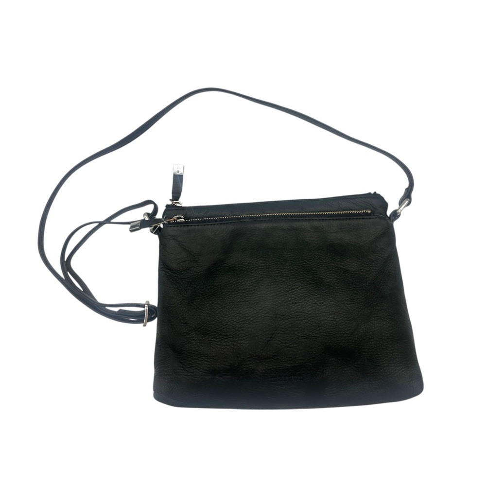 Margot New York Double Zip Soft Black Pebbled Leather Crossbody Bag